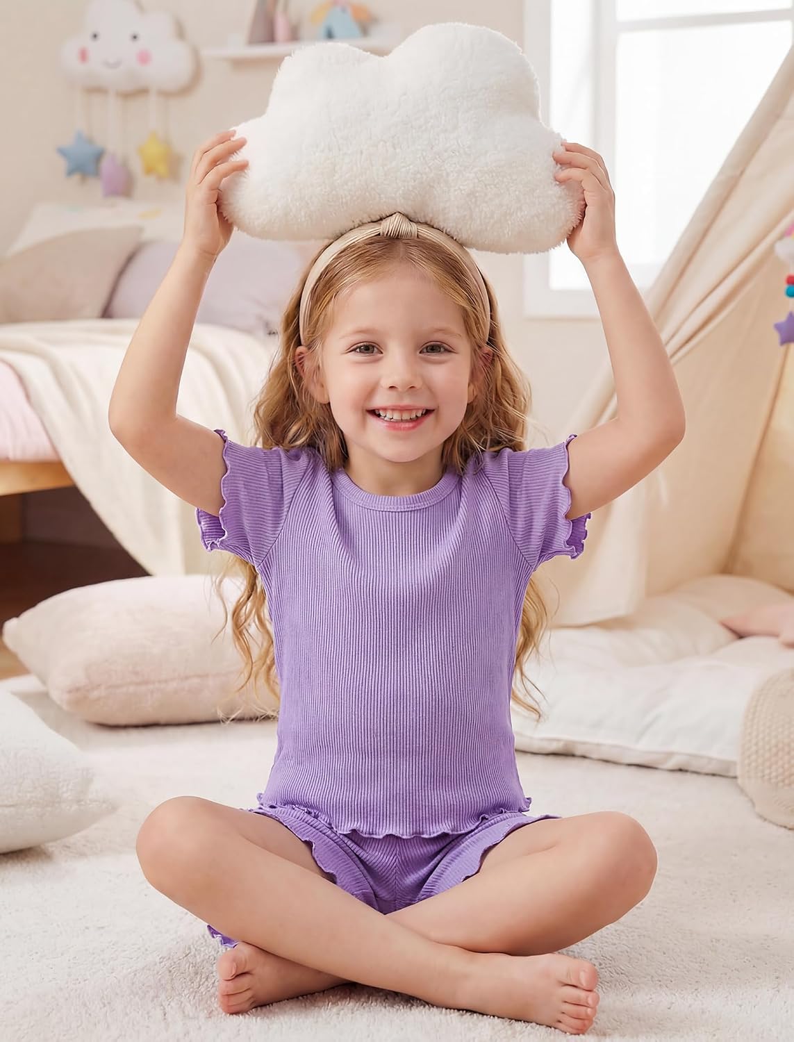 Girls Pajamas 4Pcs Summer Snug Fit Toddler Pjs Bamboo Viscose