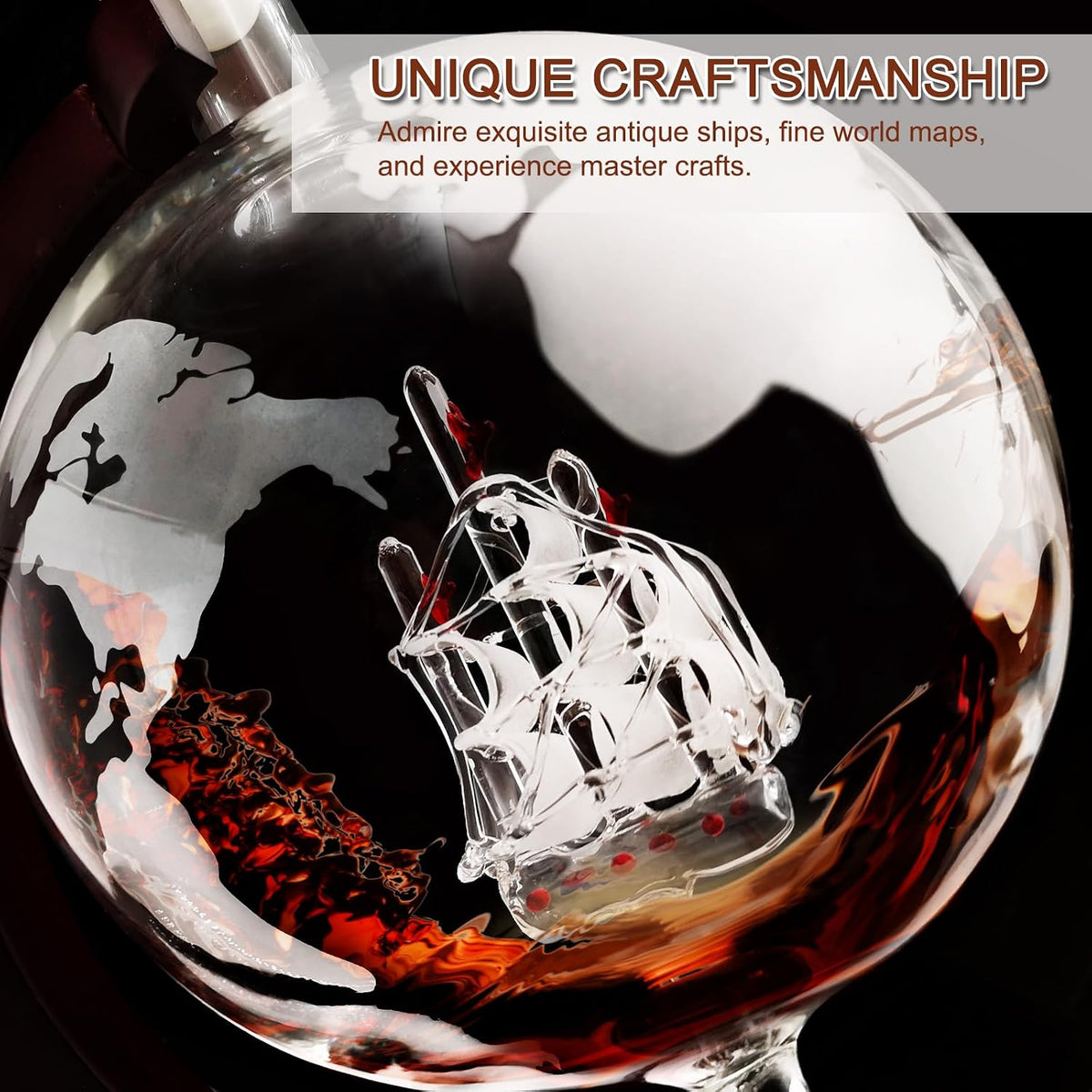 Whiskey Globe Decanter 28 Oz Gift for Dad, Men's Whiskey and Wine Shaker Global Shaker Unique Gift for Husband, Boss