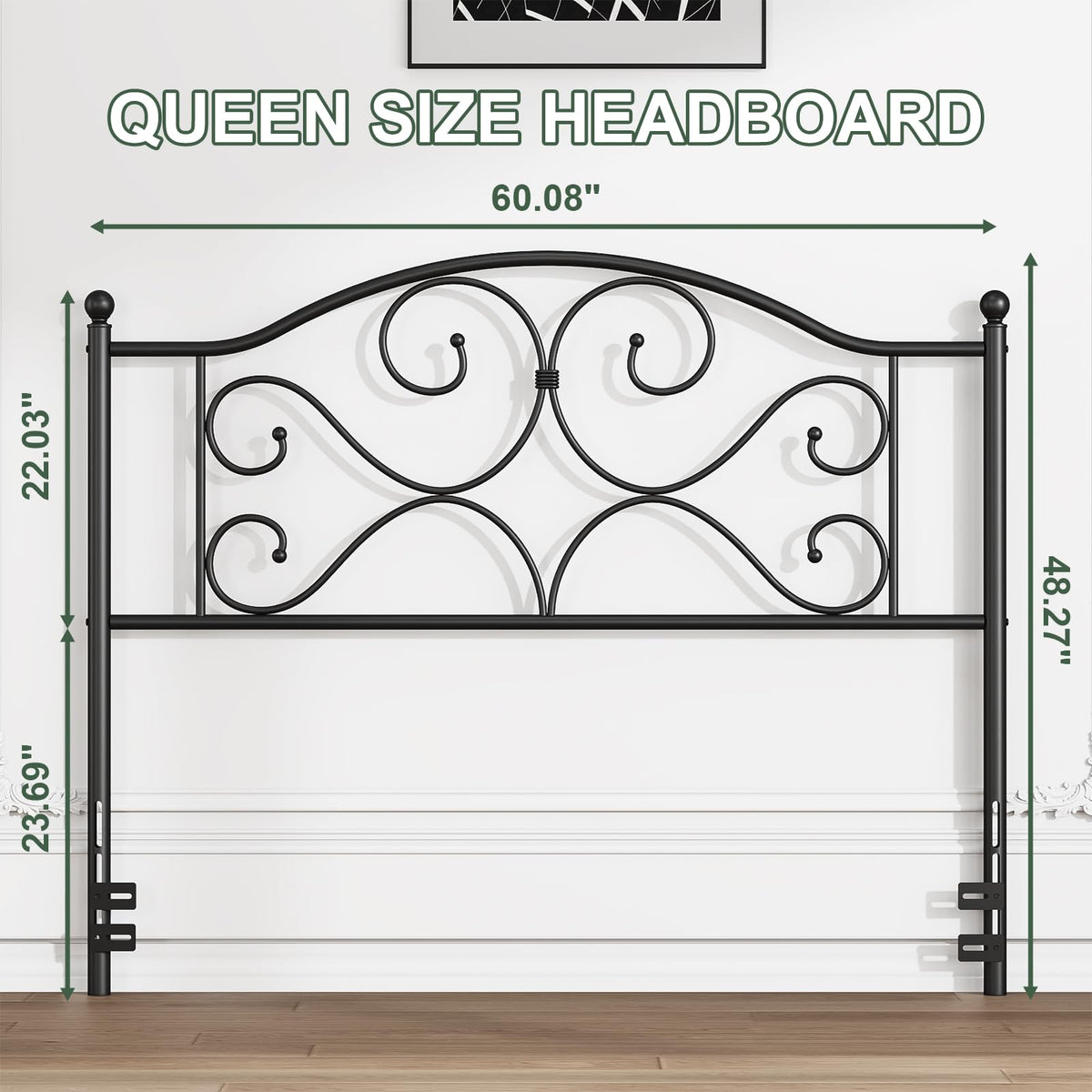 Vintage Platform Metal Queen Headboard Only with Height Adjustable