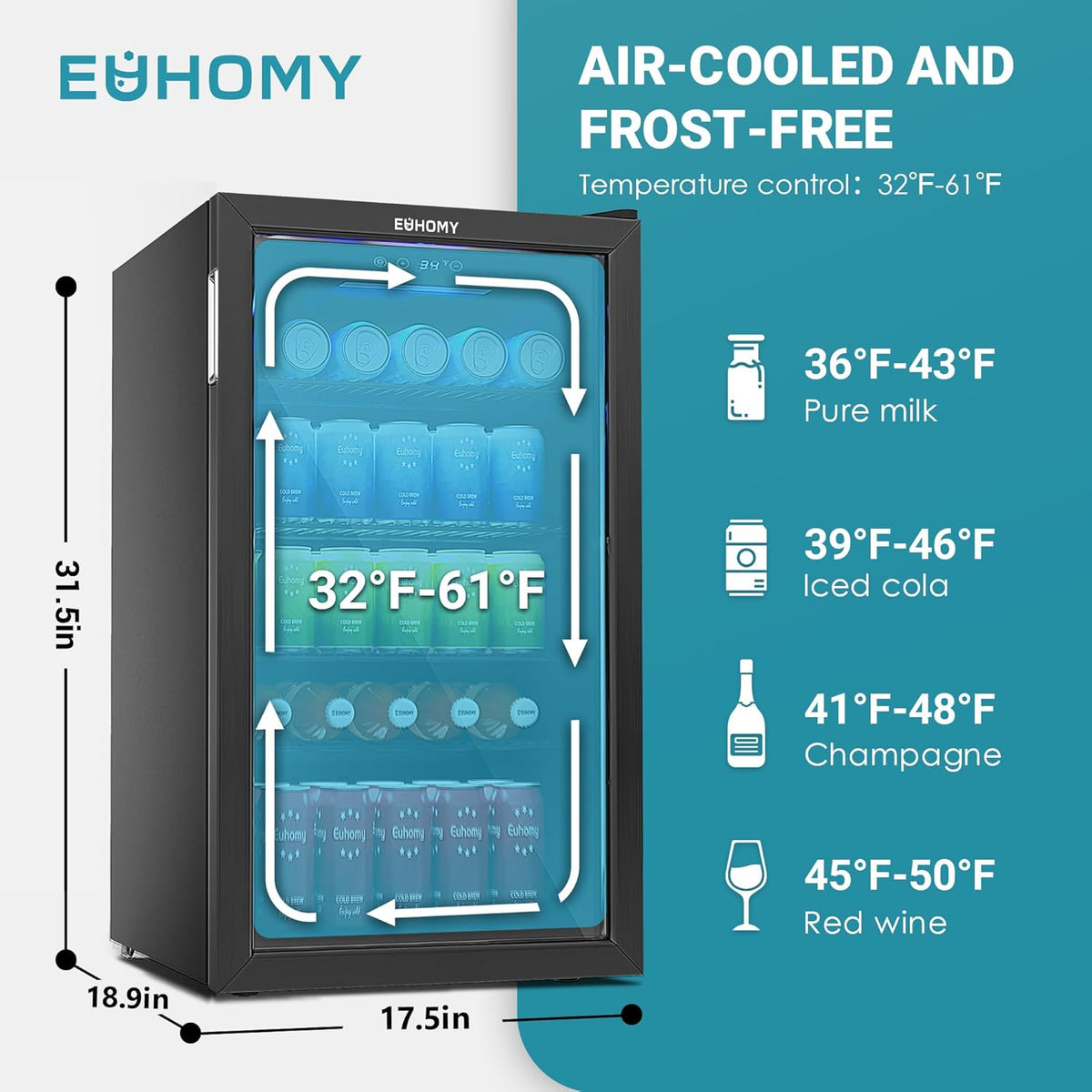 Beverage Refrigerator Cooler, 125 Can Mini Fridge with Glass Door for Soda Beer or Wine, Beverage Cooler for Home