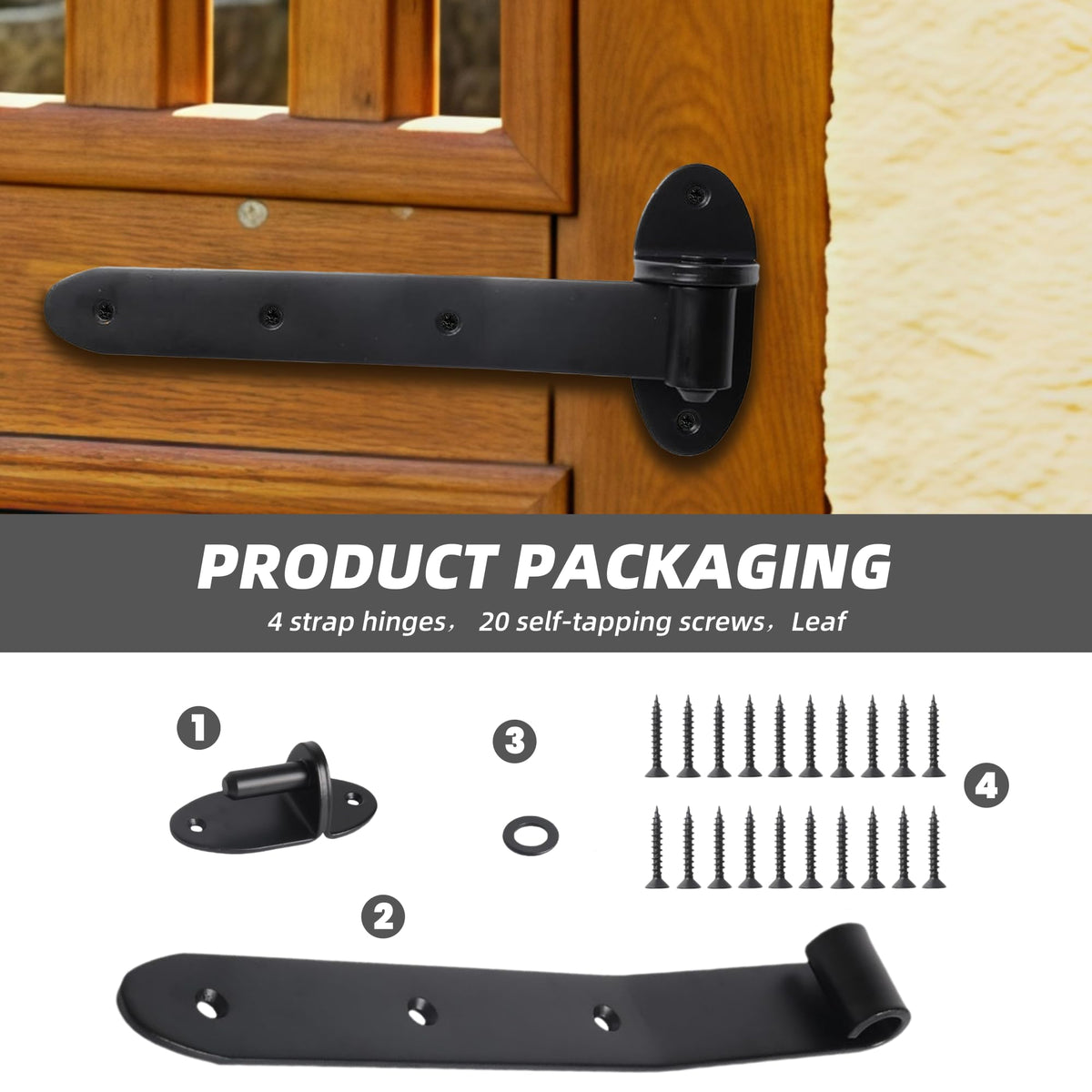 12 inches Strap Gate Hinges, Black Heavy Duty Hinge, T Shaped Lift Off Hinge