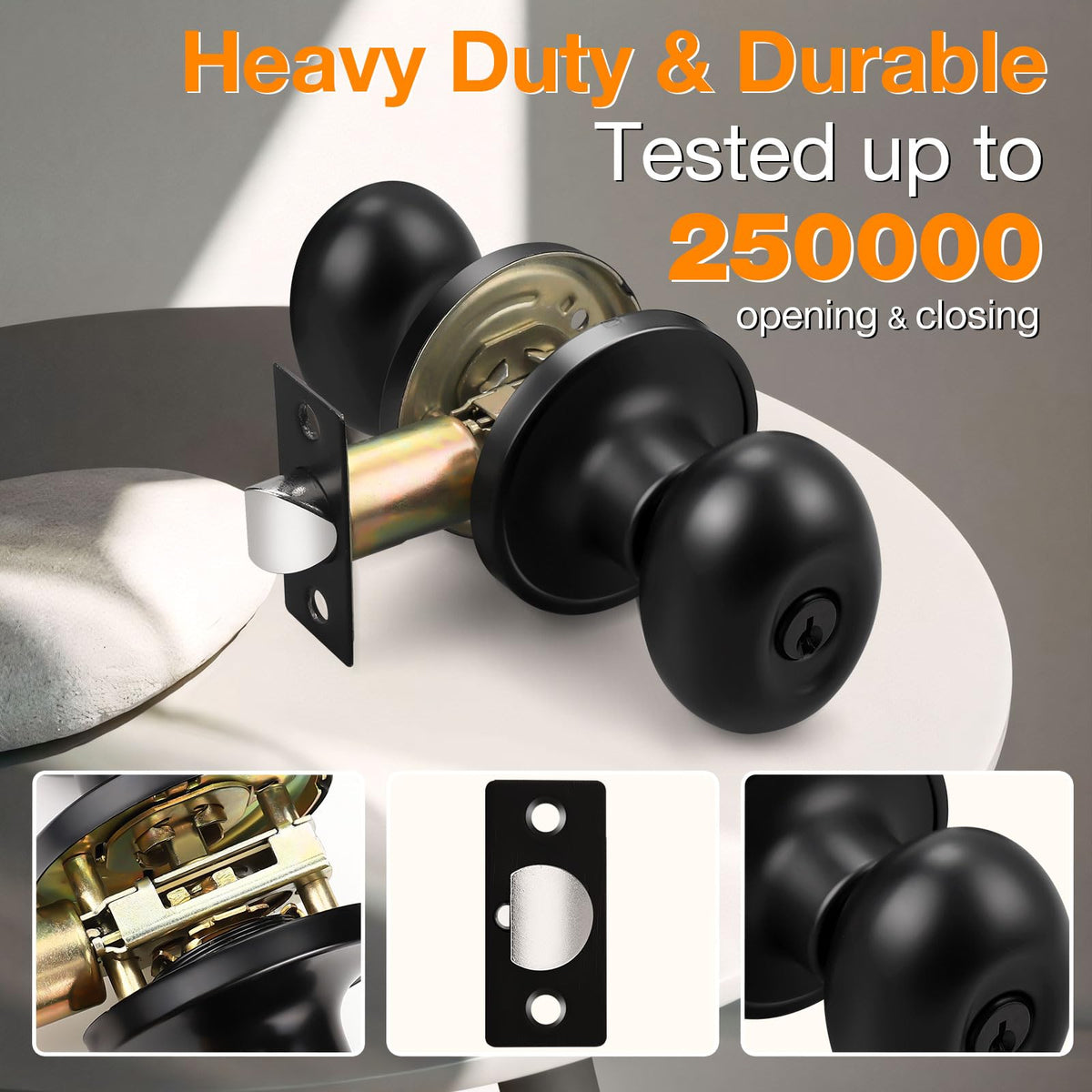 3 Pack Oval Keyed Alike Entry Door Locks in Matte Black Egg Door Knobs with Lock and Same Key for Exterior Front Door