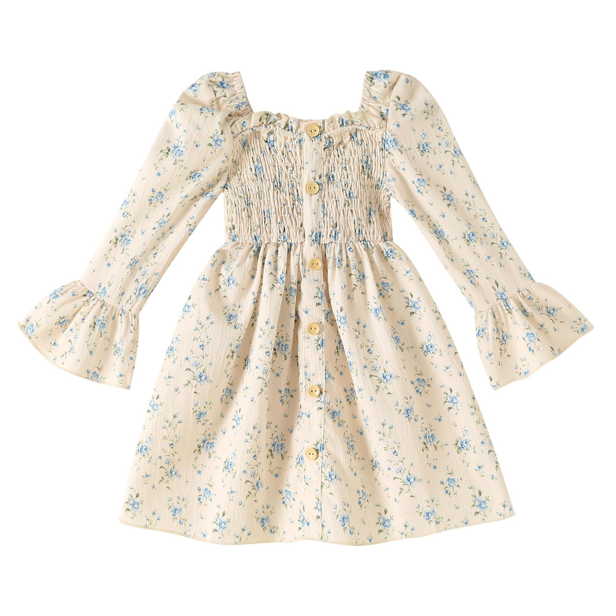 Toddler Girl Fall Dress Floral Square Neck Long Sleeve