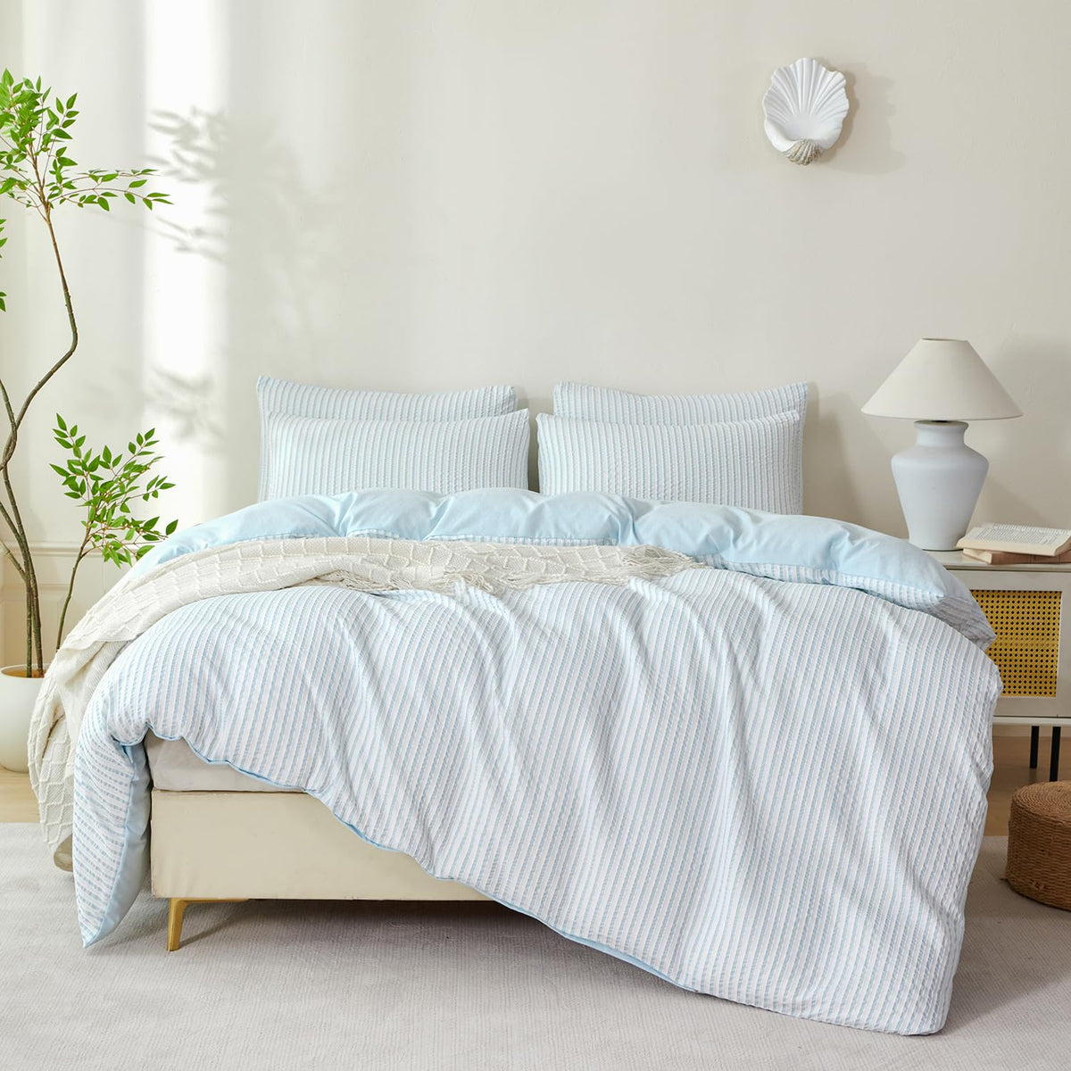 Striped Duvet Cover King Size - 3 Pieces Washed Microfiber Jacquard Duvet Cover Set, Striped Bedding Comforter Cover