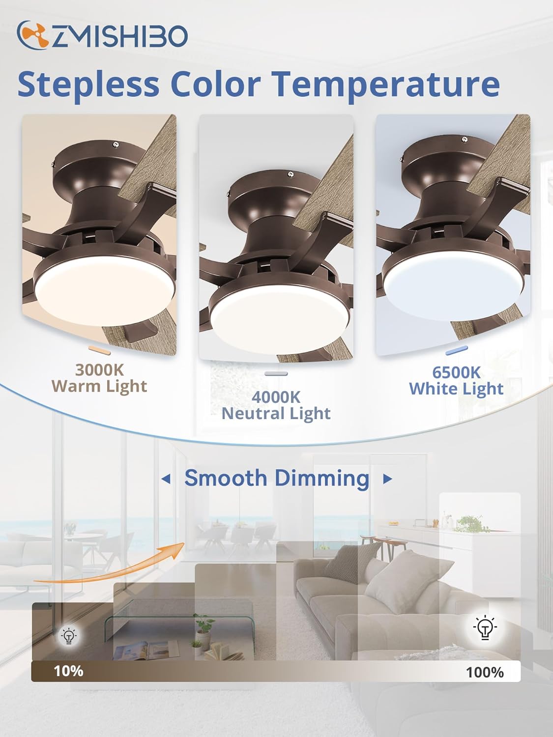 60" Brown Flush Mount Ceiling Fan with Light & Remote