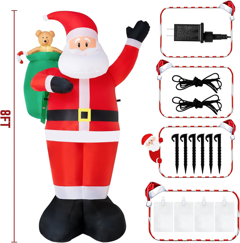8 FT Christmas Inflatable Santa Claus Outdoor Decorations - LED Lights, Waterproof & Durable Inflatable Xmas Yard
