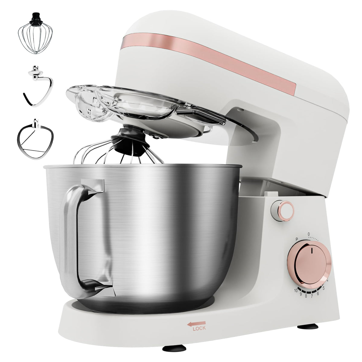 6.5 Qt 10-Speed Tilt-Head Stand Mixer with Dough Hook, Whisk, Beater & Splash Guard, Electric Kitchen Mixer for