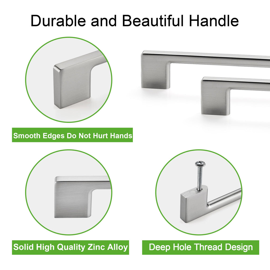 10 Pack Classic Cabinet Handles-3"/76mm Screw Spacing Brushed Nickel Furniture Hardware Handles Cabinets Bedroom