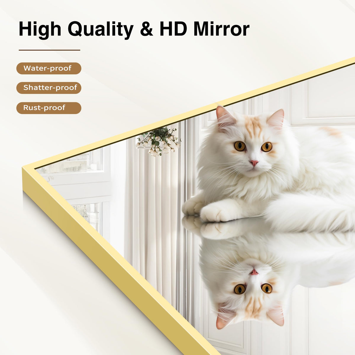 Gold Bathroom Mirror for Wall, Brushed Gold Rectangle Mirrors with Metal Frame, Bathroom Rectangular Mirror