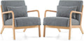 Mid Century Modern Accent Chair Set of 2, Upholstered Chair , Accent Chair with Lumbar Pillow Solid Wood Frame