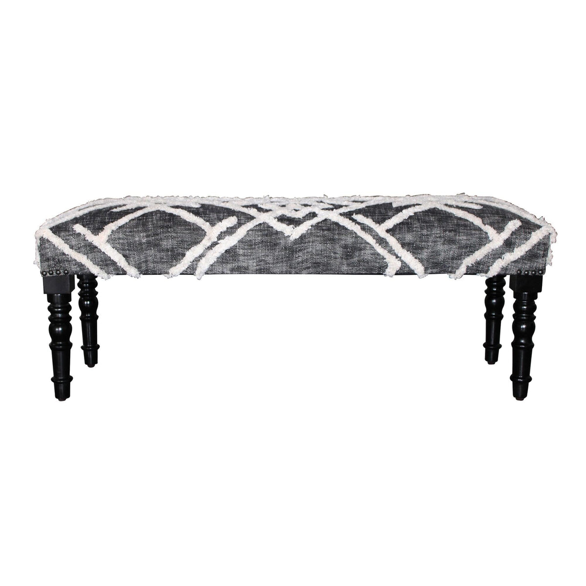 LR Home Black/White Farmhouse Striped Accent Bench | Upholstered Seating, or Entryway | 47" D x 16" W x 18" H