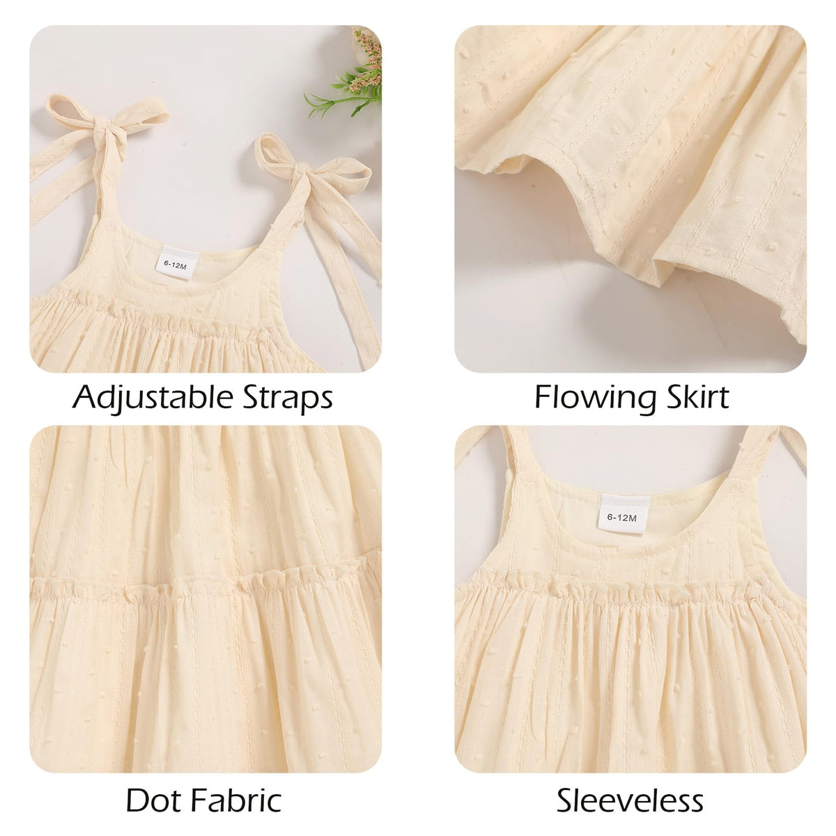 Toddler Baby Girl Summer Dress - Sleeveless Dot Tiered Sundress with Adjustable Tie-Shoulders for Beach, Party