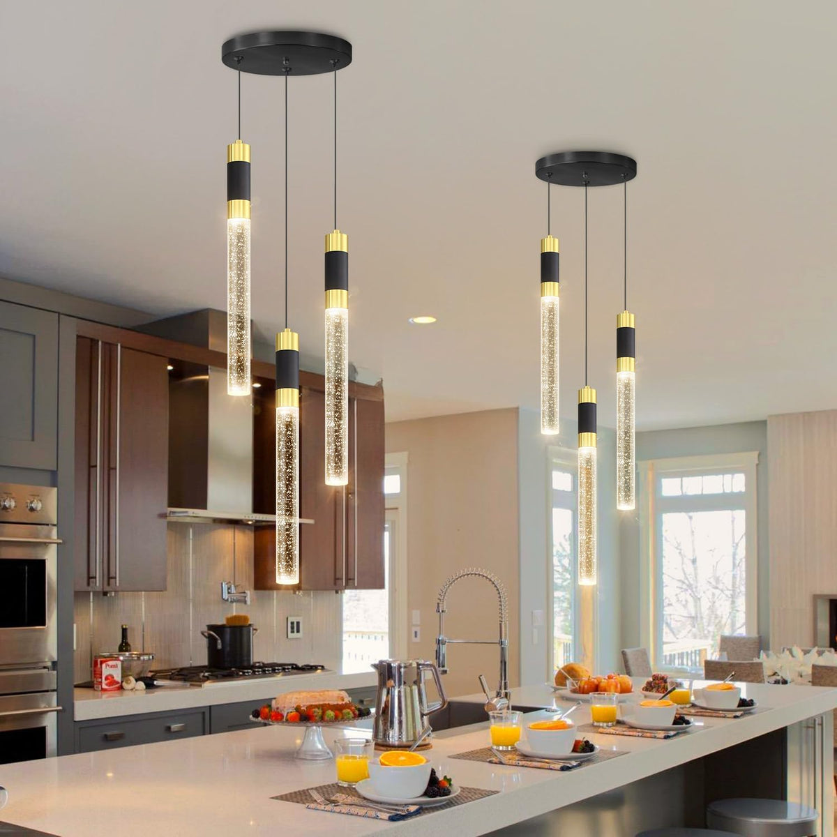 3-Light LED Crystal Pendant Chandelier for Kitchen Islands and Breakfast Bars