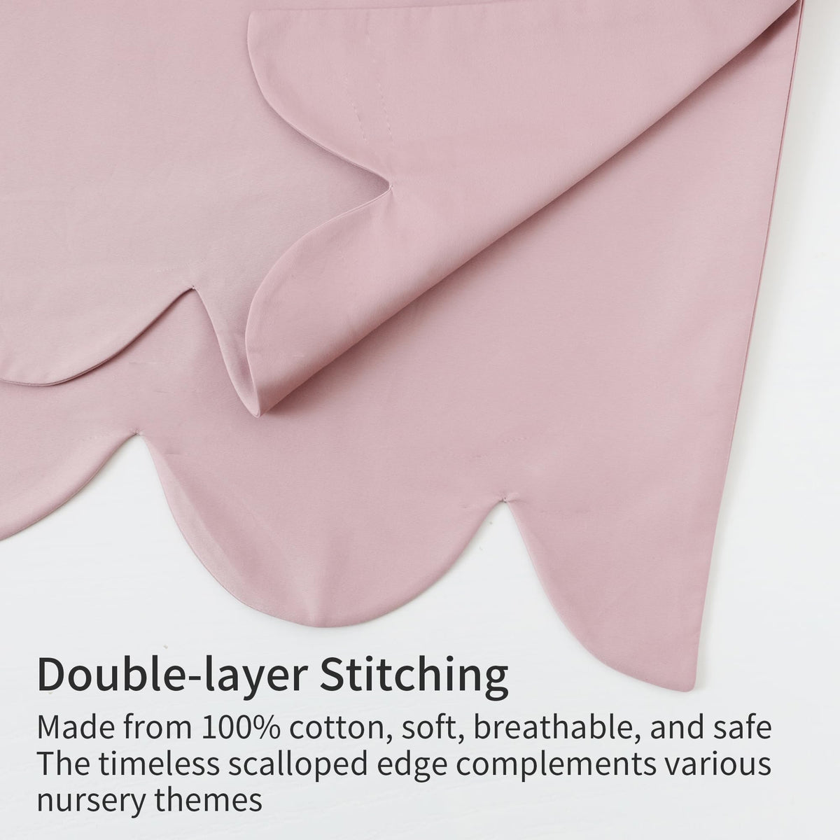 100% Cotton Scallop Edge Crib Bed Skirt, 28"x 52" with 14" Drop, 4-Sided Soft Breathable Cotton Bedding Skirt for