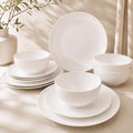 Plates and Bowls Set, 12 Piece Porcelain Dinnerware Set for 4, White Dishes Set for Everyday Dining, Dishwasher