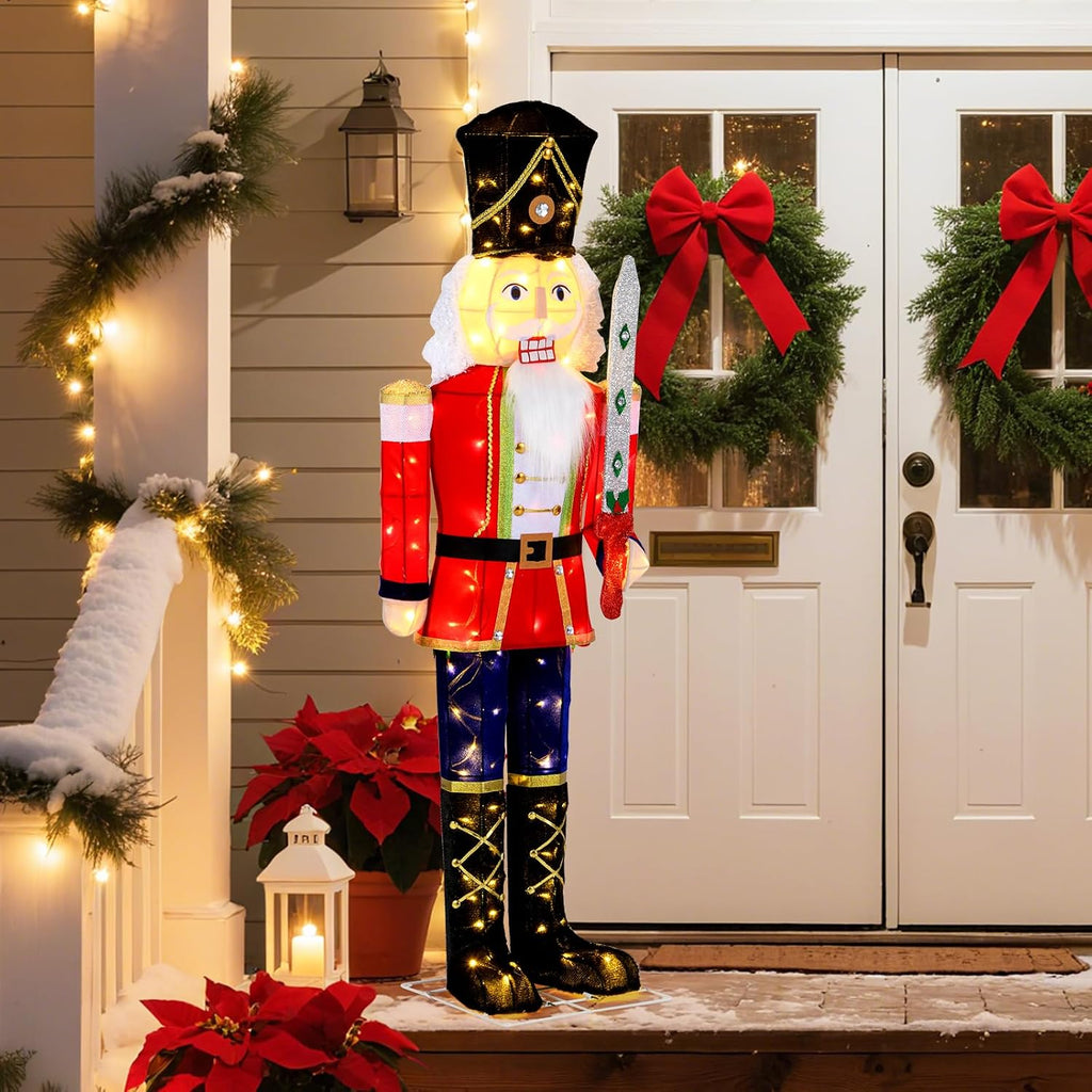 5 FT Christmas Lighted Nutcracker Holding Glitter Sword Decoration