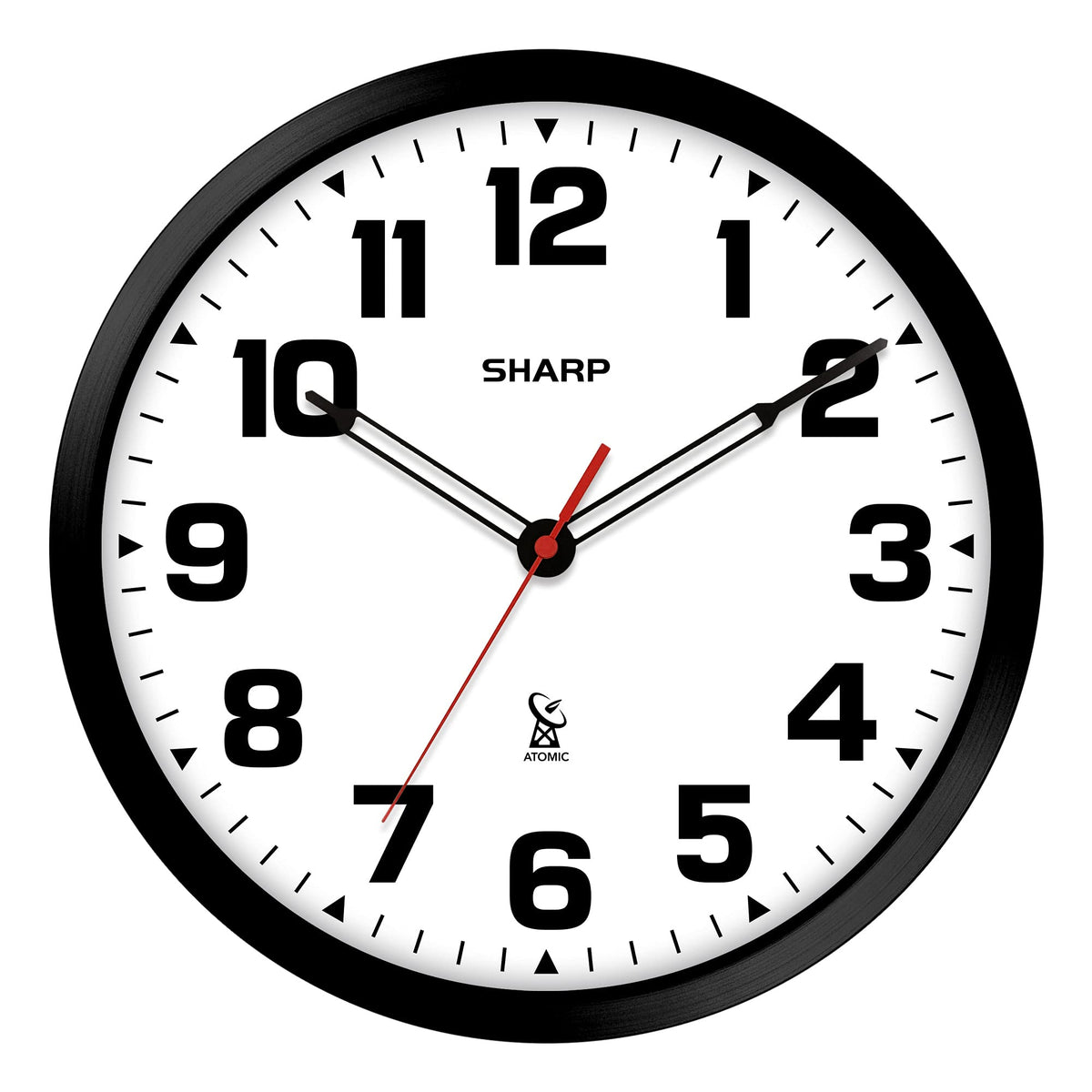 Inspired Nelson Style 12-Inch Atomic Wall Clock, Battery Operated, White with Black Frame
