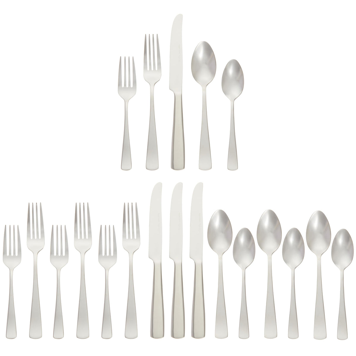 20-Piece Stainless Steel Flatware Set with Square Edge, Dishwasher Safe, Simple Design, Service for 4, Silver