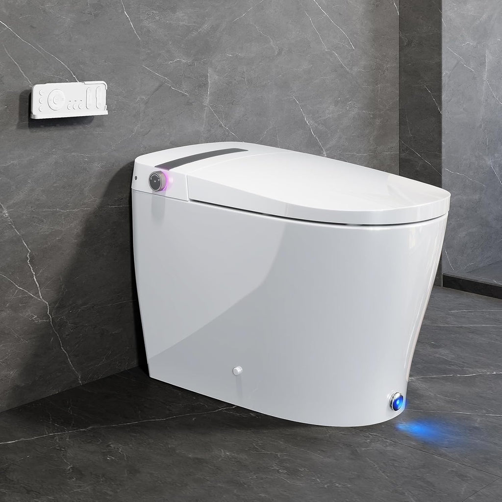 Smart One-Piece Toilet with Built-In Bidet, Auto Flush, Foot Sensor Flush, Heated Seat, Warm Water, Air Dryer, Night Light, Blackout Flush