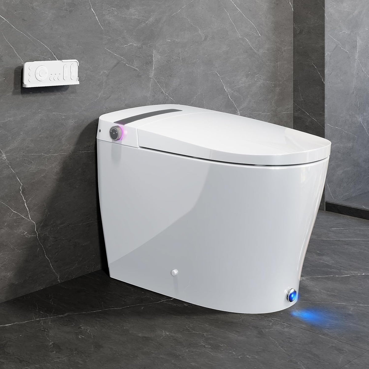 Smart One-Piece Toilet with Built-In Bidet, Auto Flush, Foot Sensor Flush, Heated Seat, Warm Water, Air Dryer, Night Light, Blackout Flush