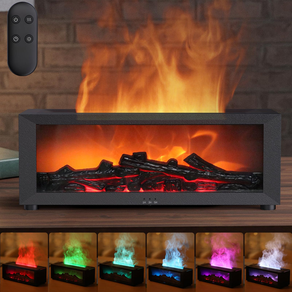 Fireplace Essential Oil Diffuser, 150ml Aromatherapy Diffuser, Ultrasonic Cool Mist Humidifier, 7 Colors Firelight