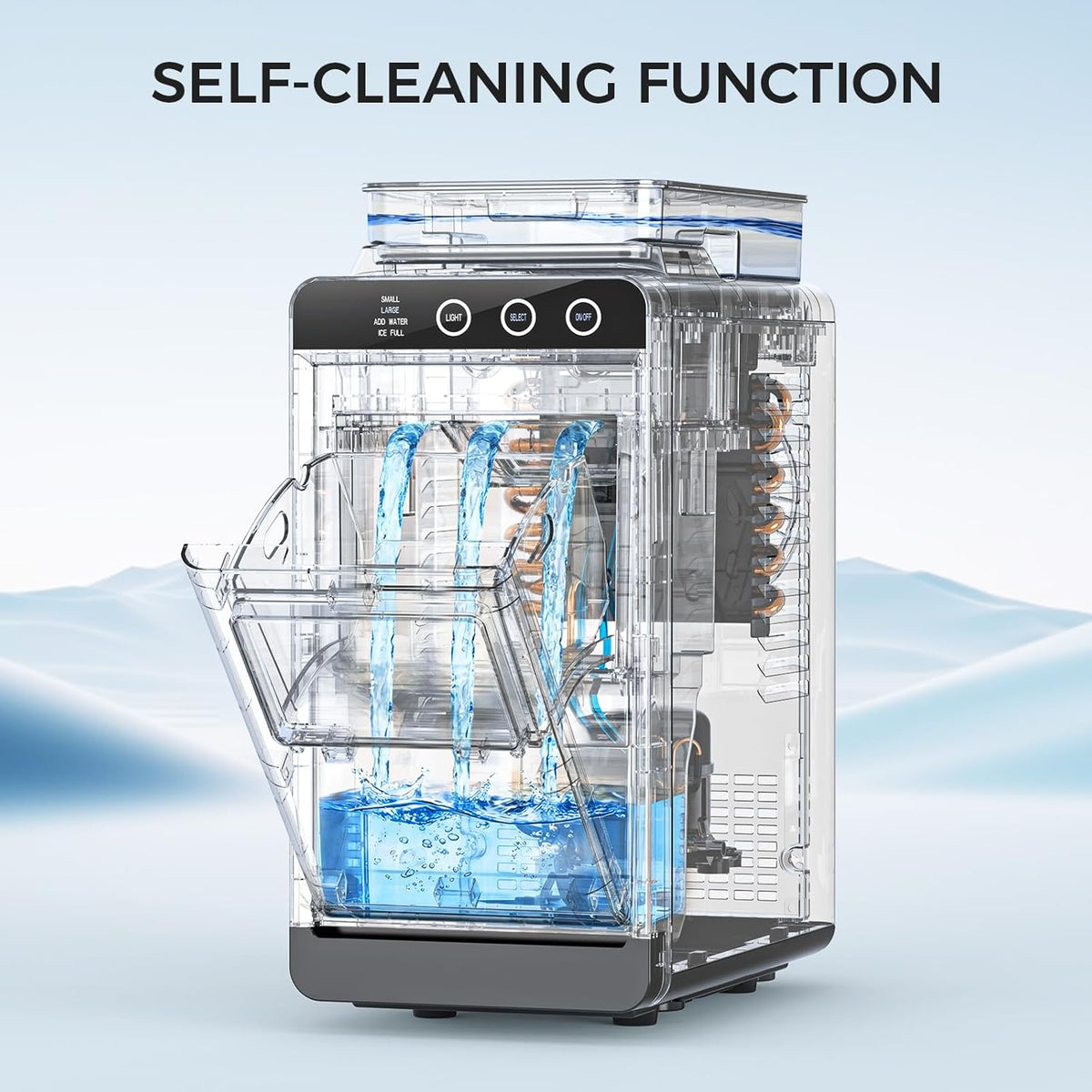 Ice Maker Countertop, Portable Ice Machine with External Water Tank, 8 Cubes in 6 Mins, 26 lbs/24Hrs, Self-Cleaning