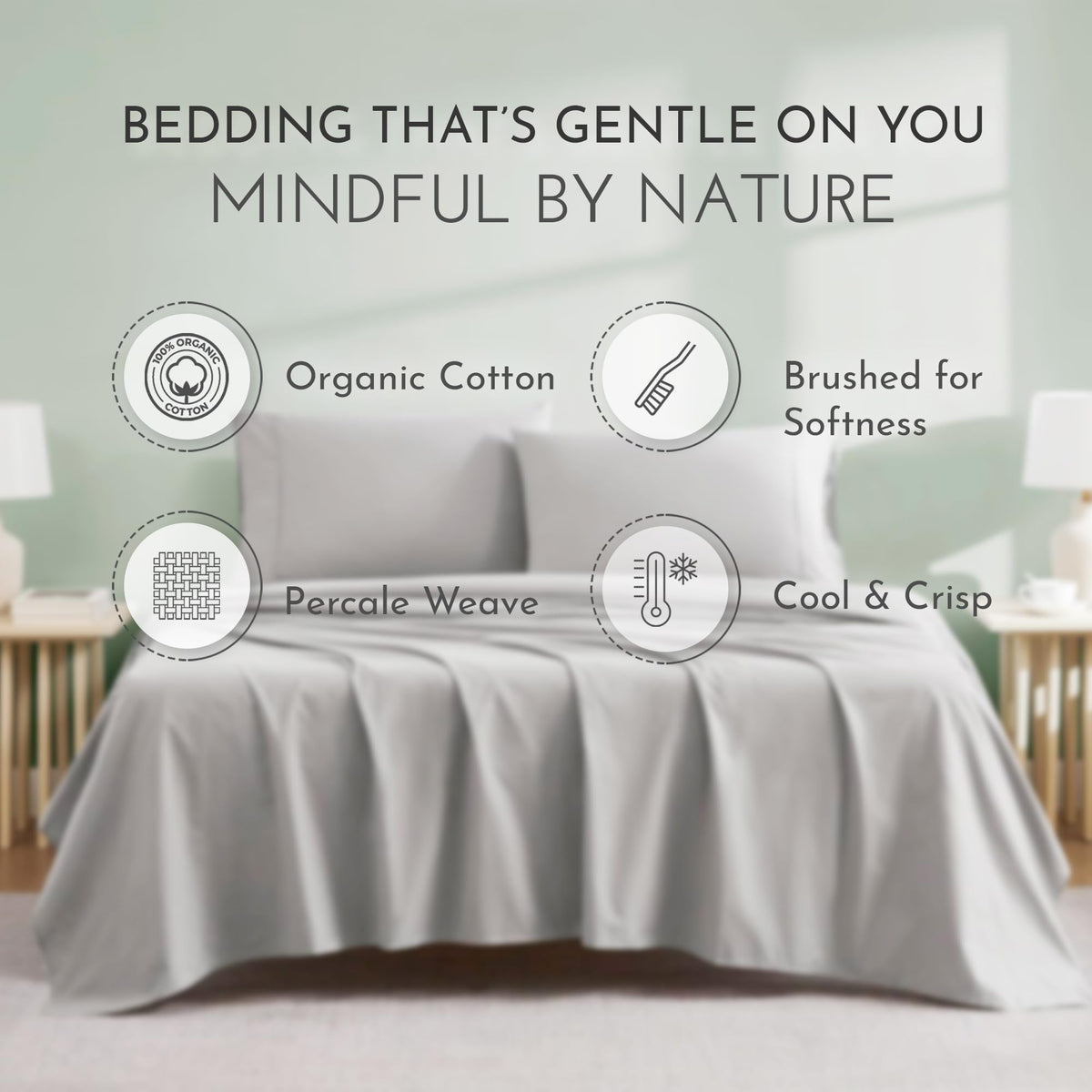 Closet Organic Cotton Sheets, Bed Sheets - Breathable, Dark Gray