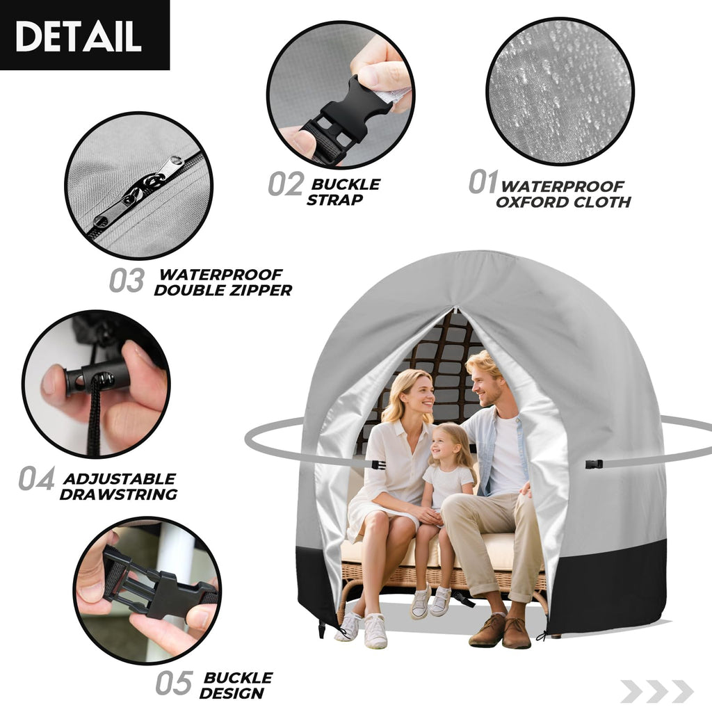 Double Egg Chair Cover Waterproof 420D Oxford Hanging Outdoor Furniture Covers Wicker Egg Swing Cocoon Chair, 91x80