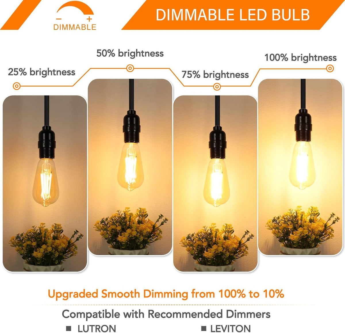 Dimmable Vintage LED Edison Bulbs 60W Equivalent 6W 850 Lumens