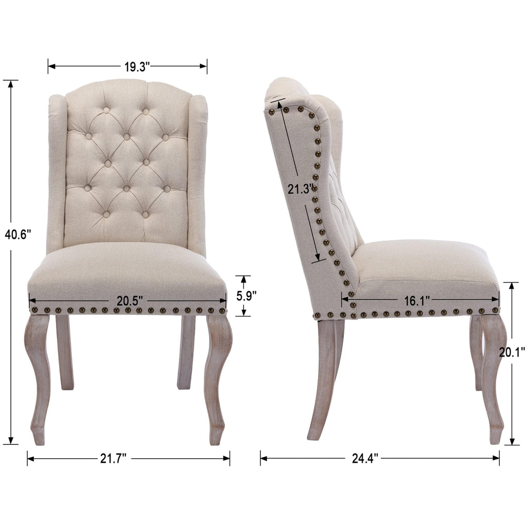 High Back Parsons Set of 2, Tufted Wingback Upholstered French Country Chairs with Nailhead Trim /Dining/Living