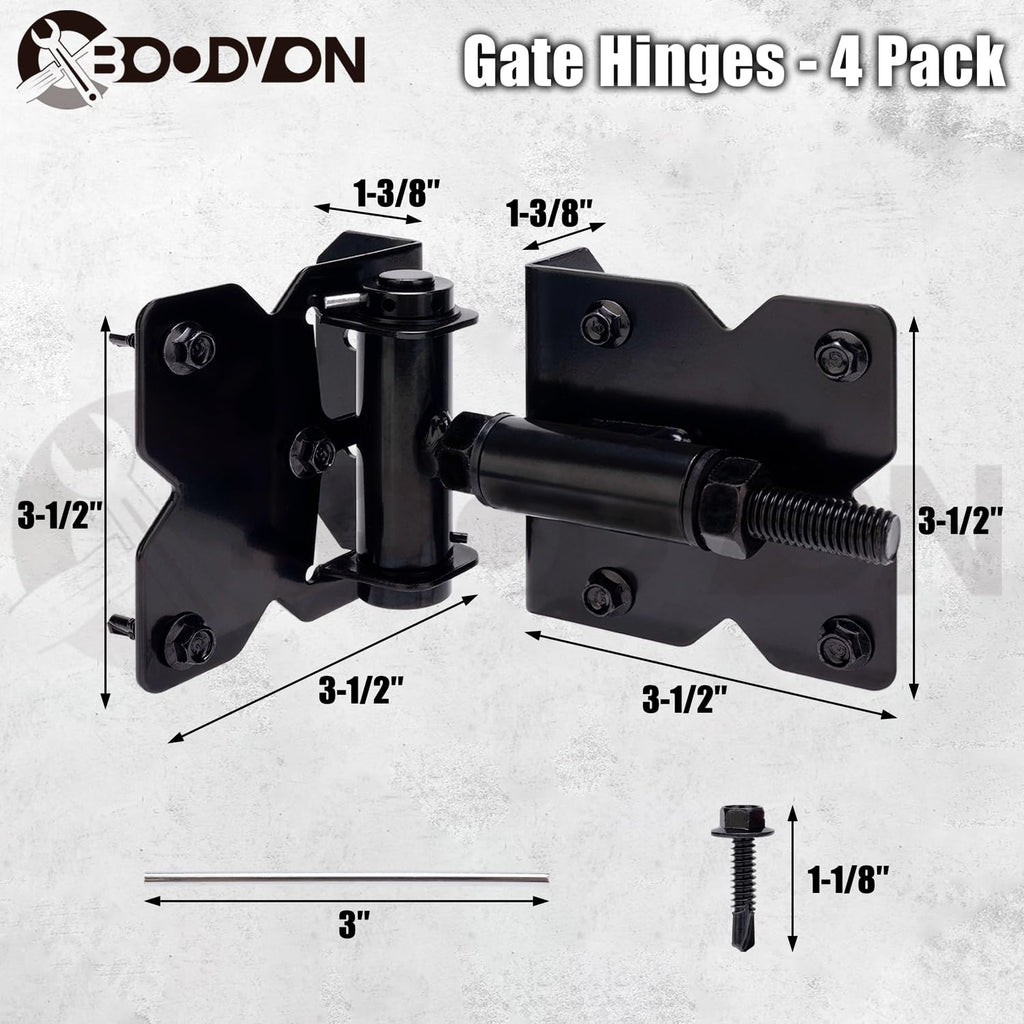 Heavy Duty Self Closing Gate Hinges for Wooden Fences Gates, 90 Degree Adjustable Gate Door Hinges Hardware Kit for