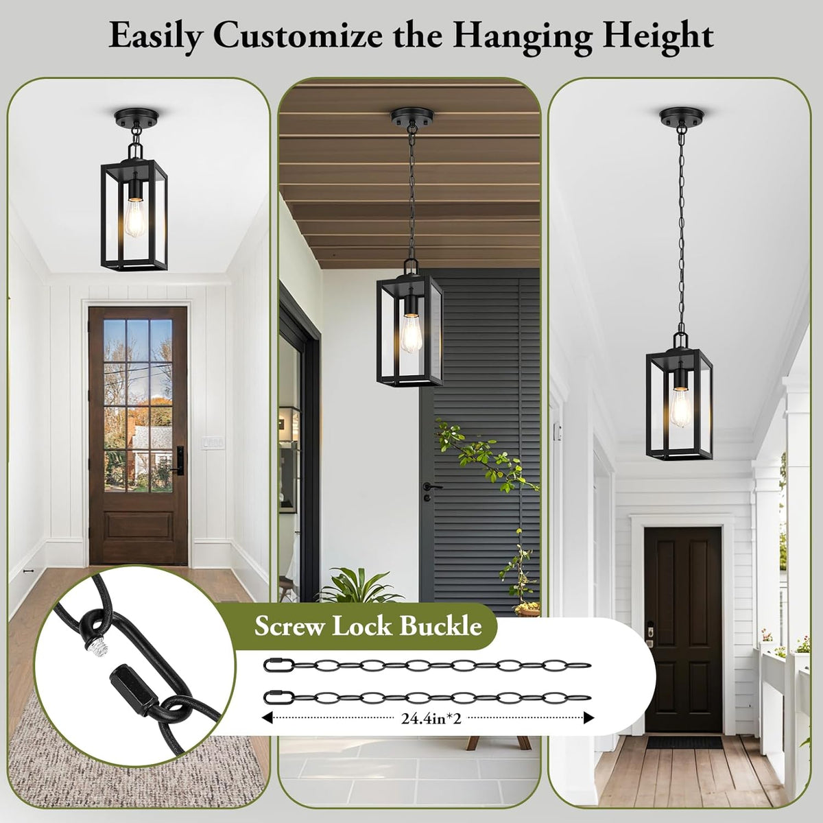 1-Pack Outdoor Pendant Light, 13” Modern Hanging Lantern Light for Outside
