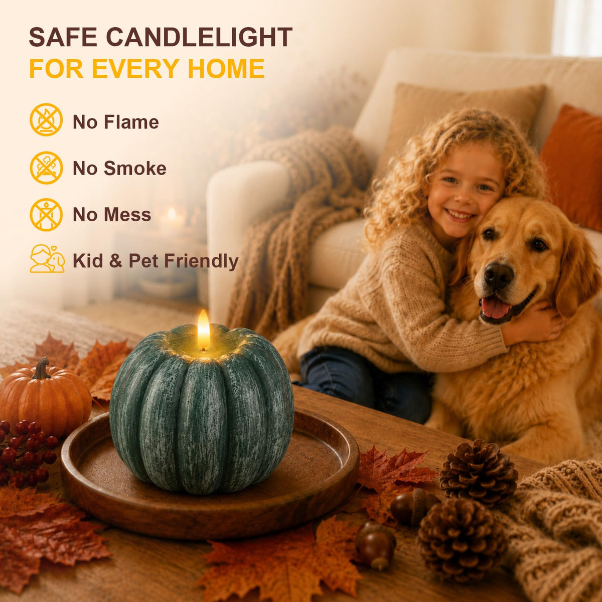 Flameless Wax Pumpkin Candle Flickering with Remote for Fall Decor