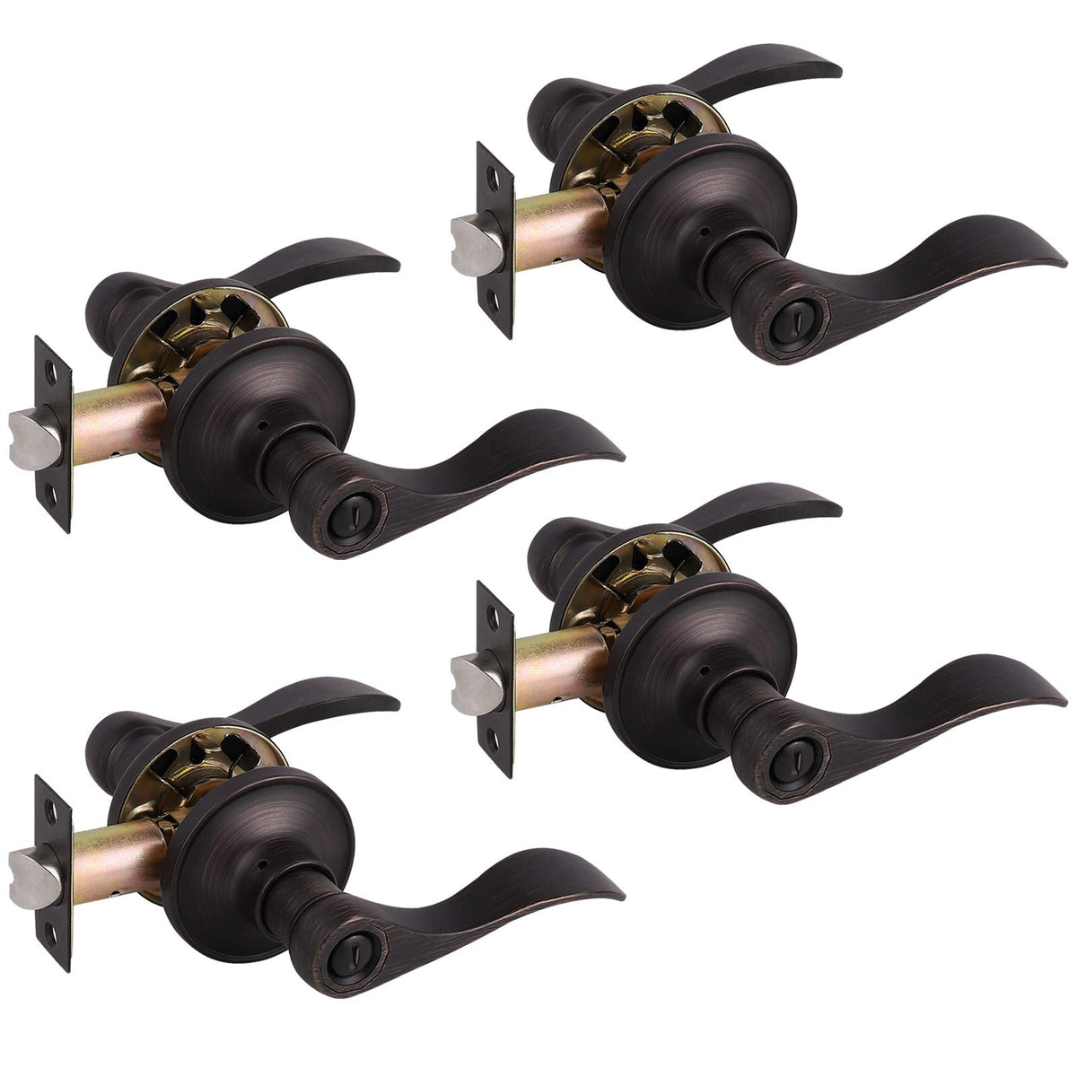 4 Pack Privacy Door Levers Keyless Interior Door Locksets Handlesets,Reversible Handles for Right/Left-Handed
