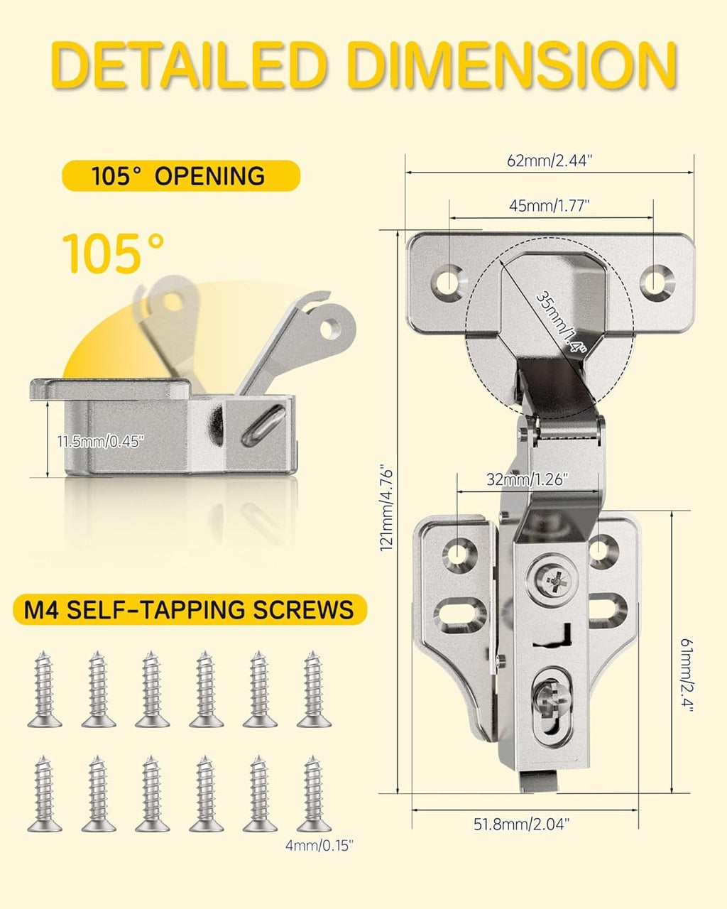 60 Pack Inset Soft Close Cabinet Hinges, Stay at Will 105° Concealed Hinge, Smooth Slow Self Closing, 3D Adjustment