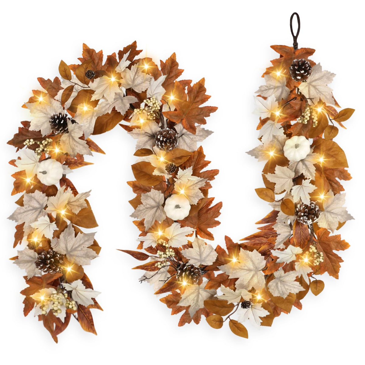 6 FT Lighted Fall Garland with Lights Pumpkins Automatic ON/Off