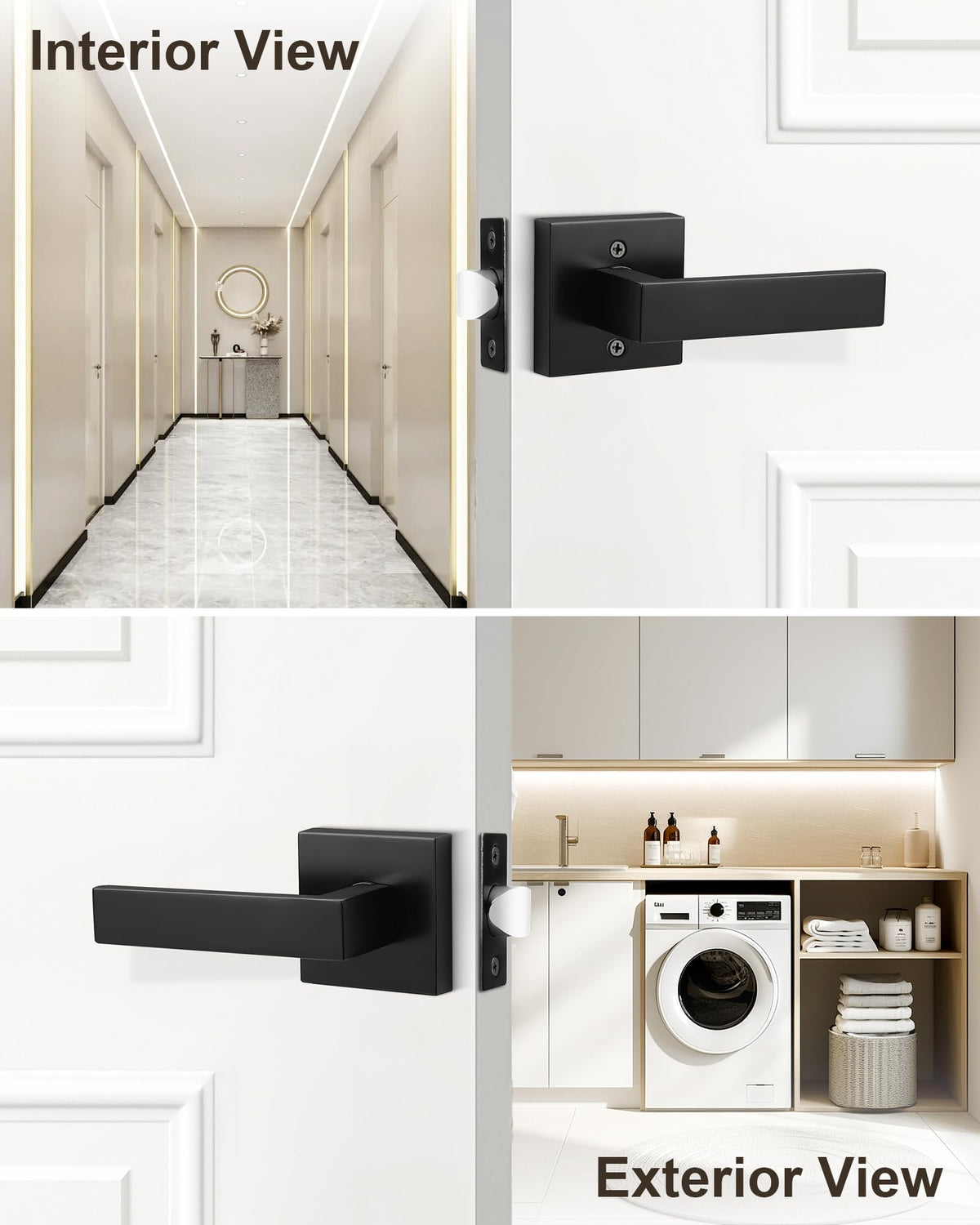 3 Pack Passage Door Handle in Matte Black,Interior Closet Door Knobs ,Non-Locking Keyless Modern Door Lever