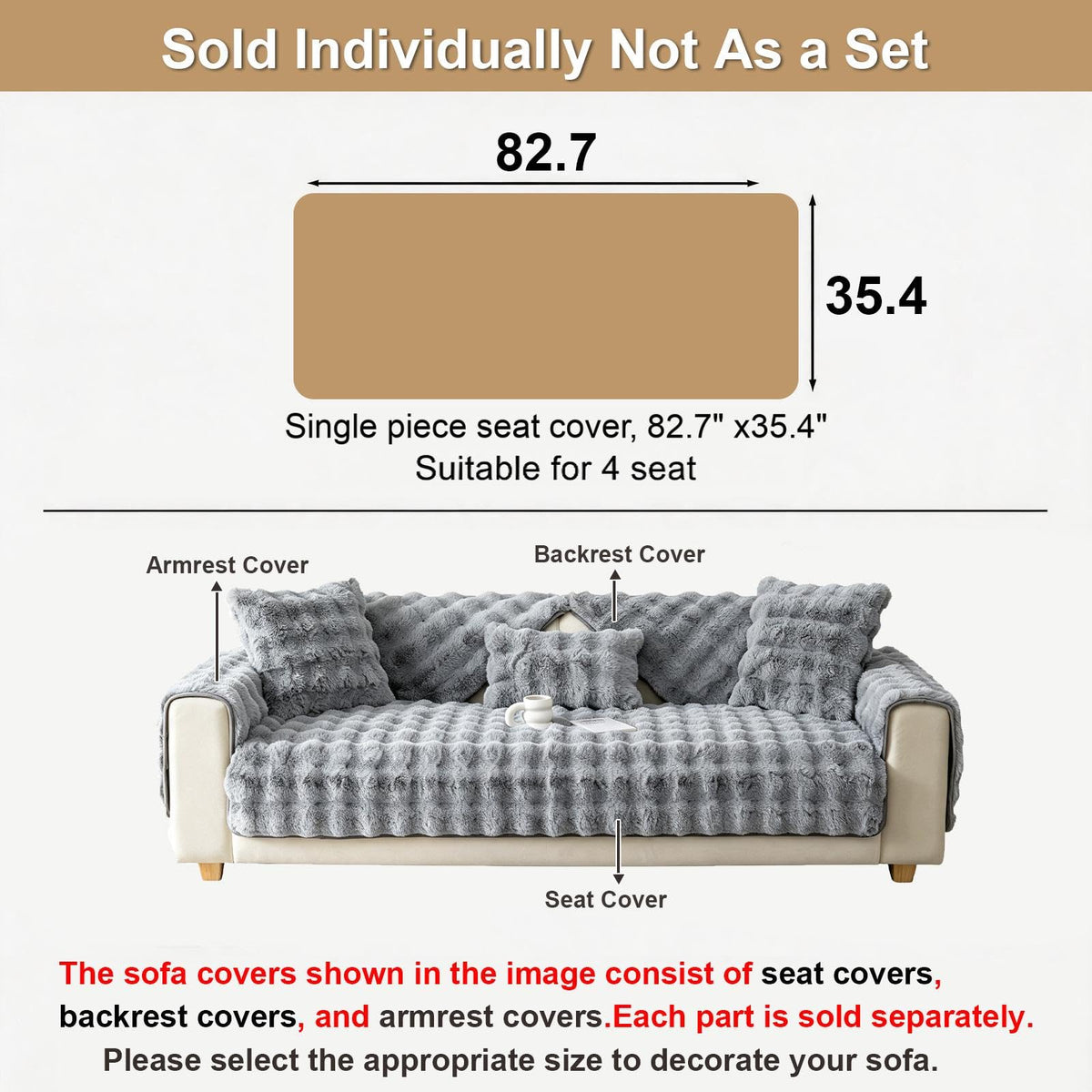 Faux Fur Sofa Cover, Rabbit Plush Couch Cover, Non-Slip Couch Covers Washable, Cosy Plush Sofa Slipcover, Furniture