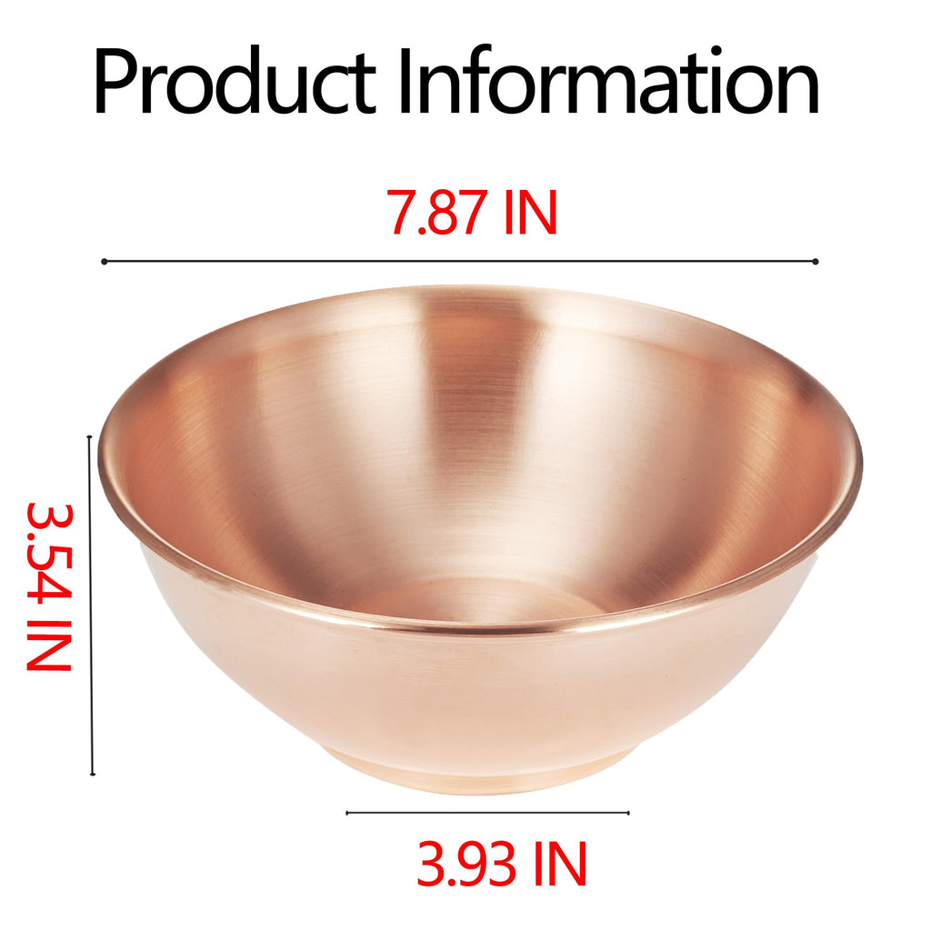 8''Pure Copper Bowl, 99.99% Copper Bowl, Coppers Mixing Bowls for Salad, Egg Beating, Pure Coppers Bowls for Family