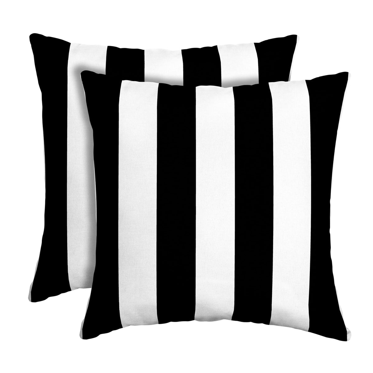 Outdoor Toss Pillow, 2 Pack, 16 x 16, Rain-Proof, Fade Resistant Black Cabana Stripe