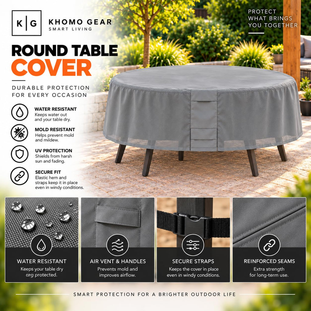 Round Patio Furniture Cover Waterproof, Outdoor Round Table and Chair Set Cover with Air Vents - 60" Diameter x 23"H