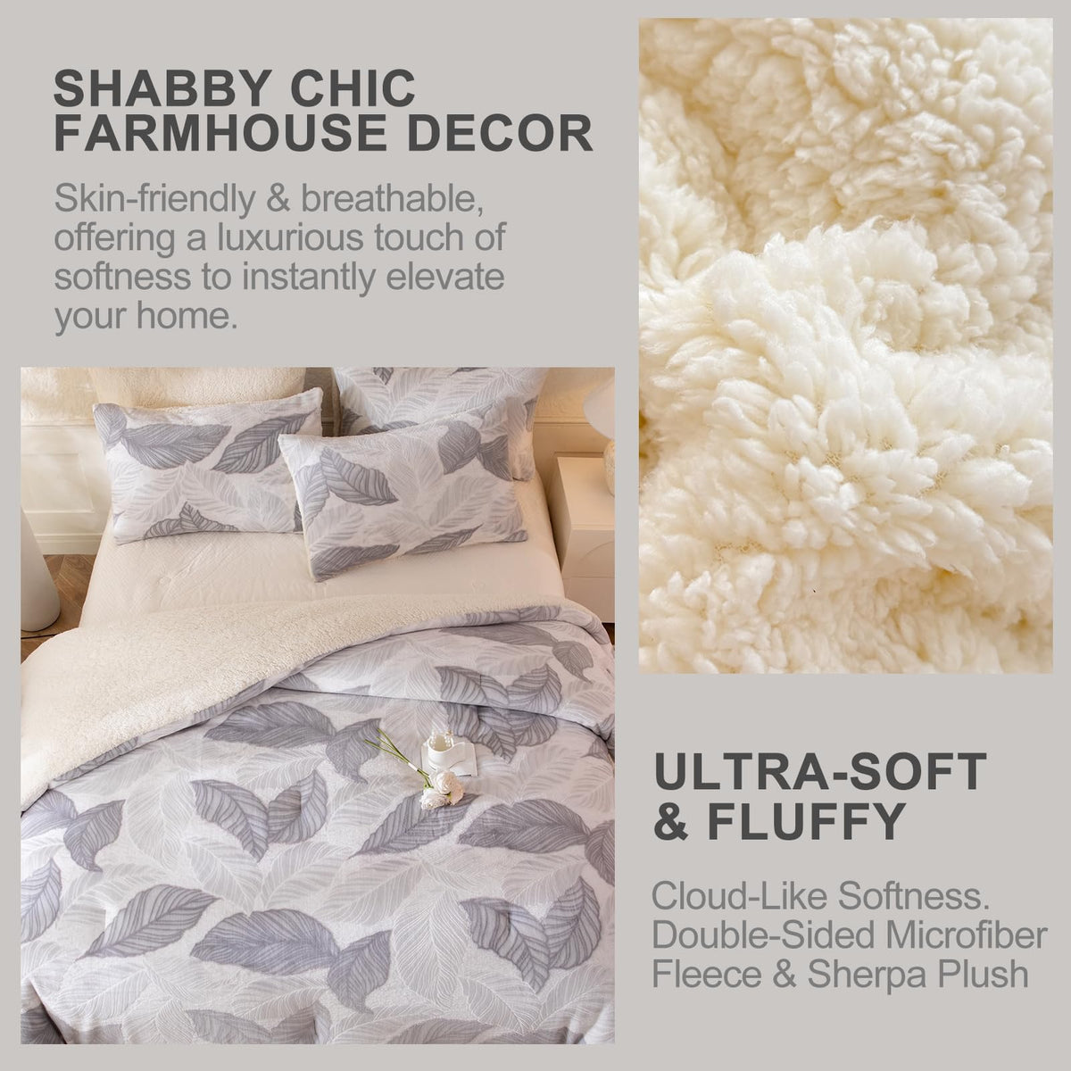 Tufted Fleece Comforter Set - Super Soft Warm Fluffy Shaggy Bedding Sets, Leaves Jacquard Bed Set for Winter, 1