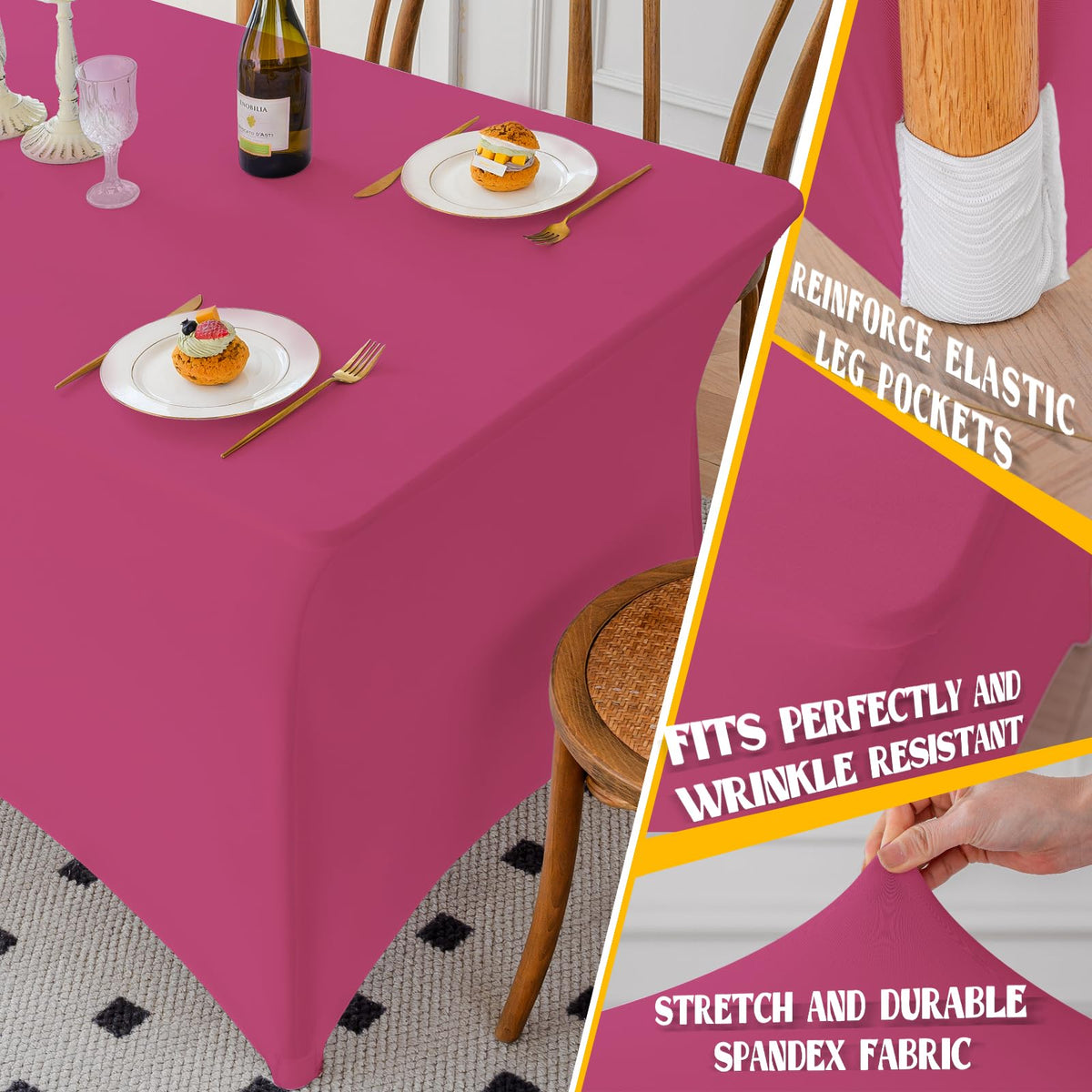 Table Cloth Fuchsia 6FT Spandex Stretch Covers for Rectangle Tablecloth