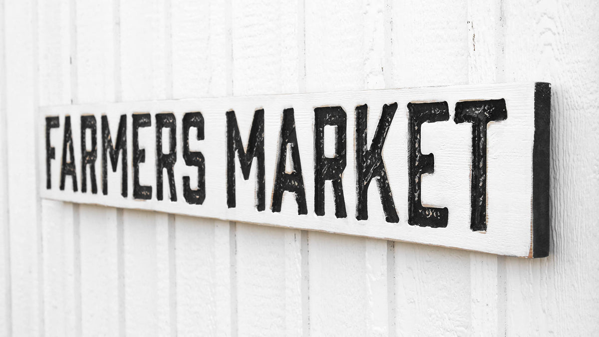 Farmers Market Wood Sign - Rustic Farmhouse Wall Decor - Carved Wooden Farmers Market Sign - Handmade Country Kitchen
