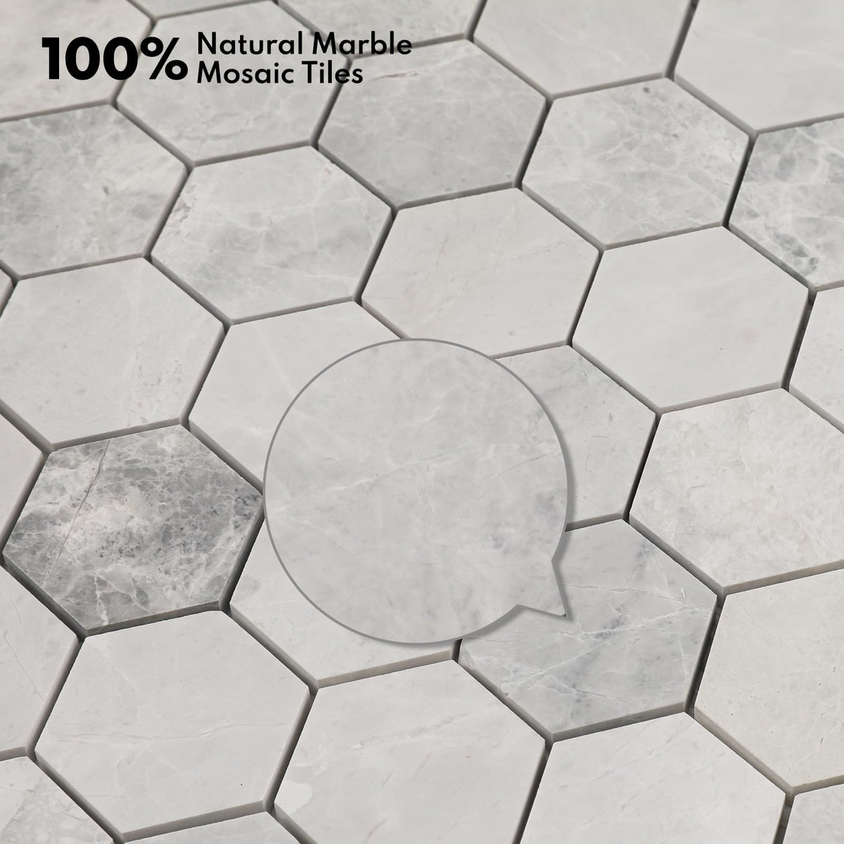 Andes Grey Marble Stone 2 Inch Hexagon White Marble Mosaic Tile Wall Bathroom Shower Floor (5 Sheet, Honed)