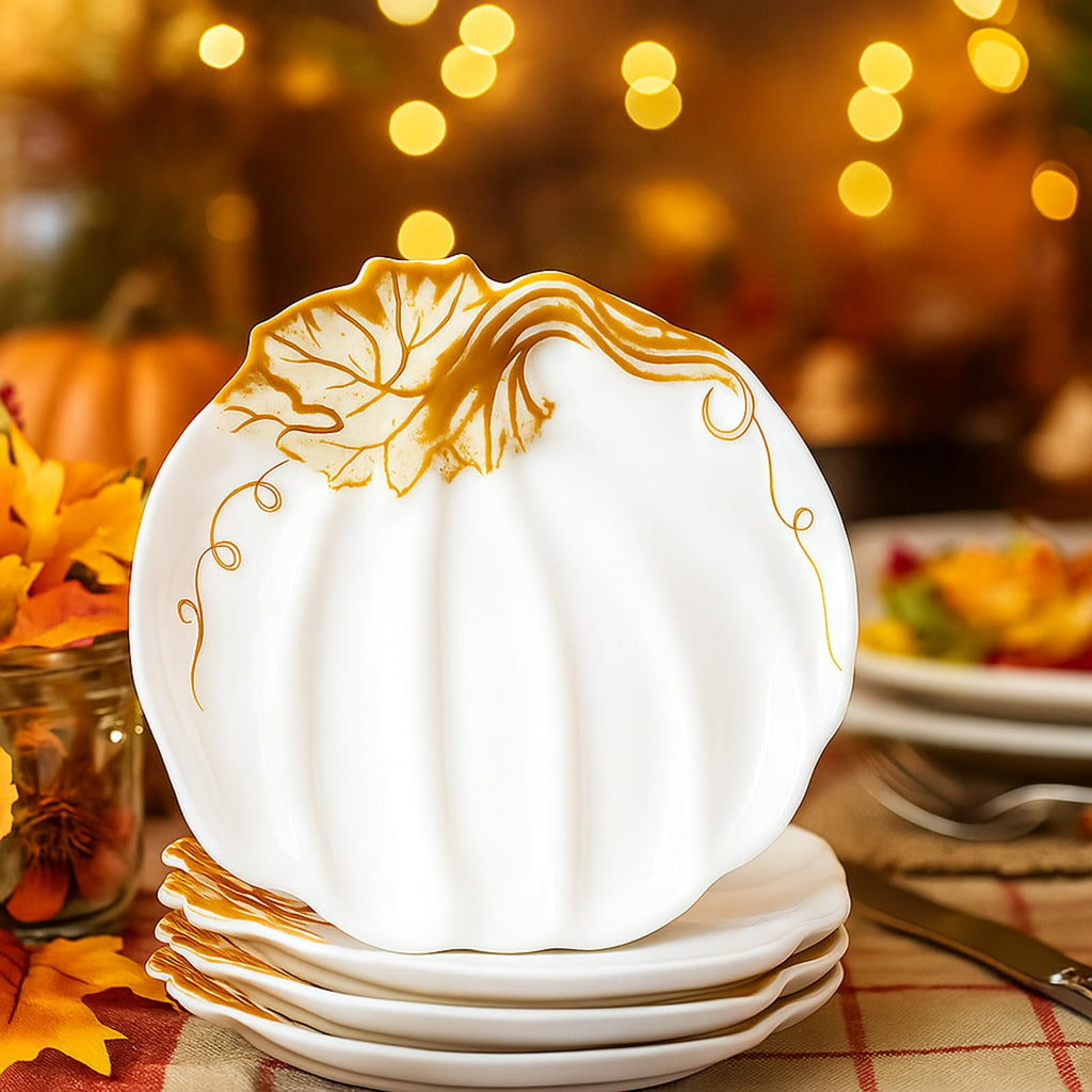 4 Pcs 7.87'' Ceramic Pumpkin Plates Fall Appetizer Dessert Dishes