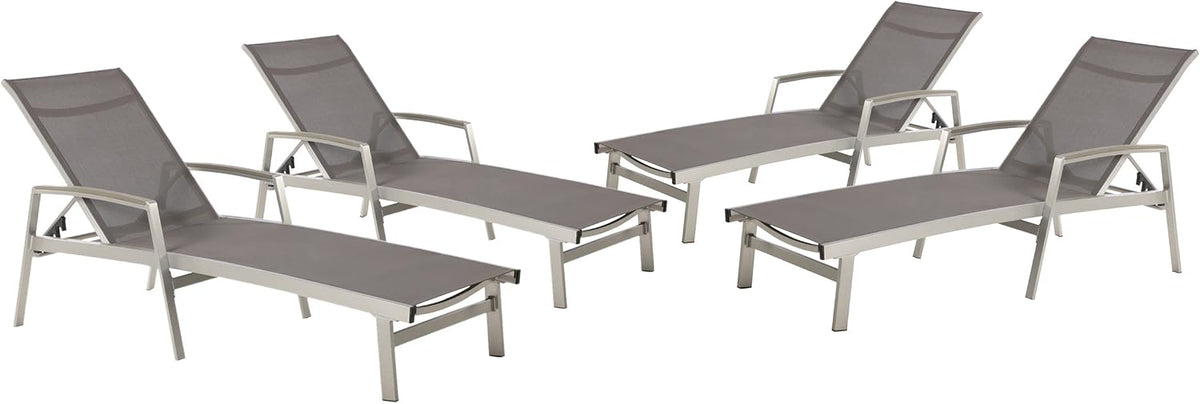 Outdoor Mesh and Aluminum Chaise Lounge (Set of 4), Gray