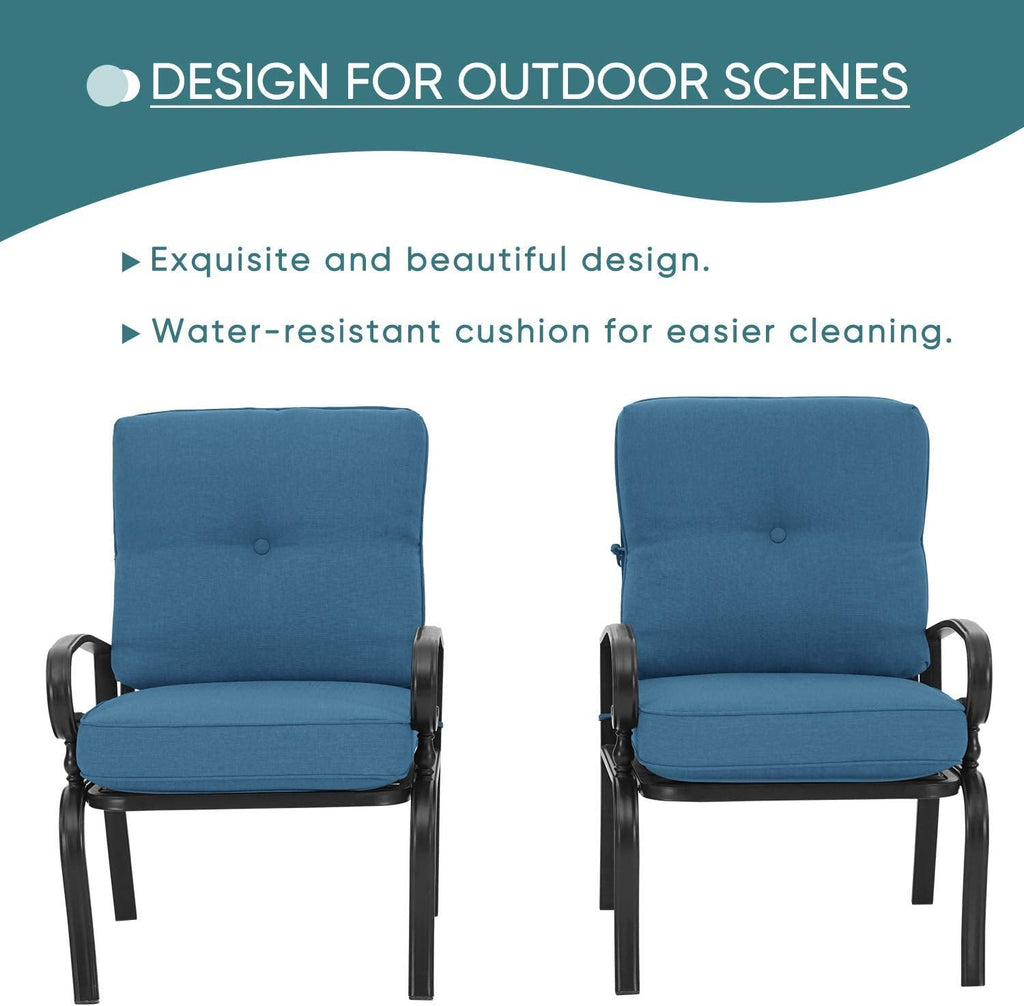 2-Pack Patio Furniture Bistro Iron-Frame Dining Chairs, Thicken Cushion, Supports 250 lbs, Weather -Proof Garden
