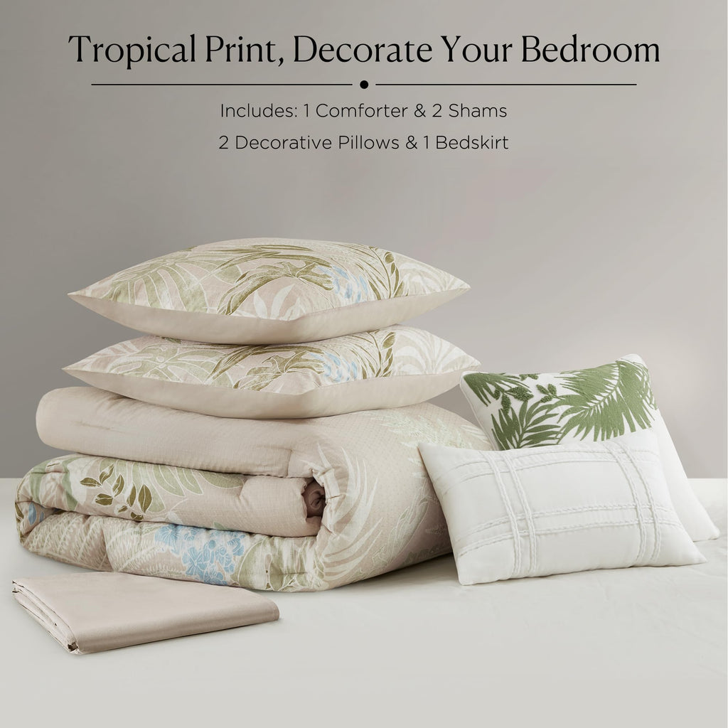 Comforter Set, Tropical Palm Print, Soft Cotton Oversized Comforter for a -Size Bed, Coastal