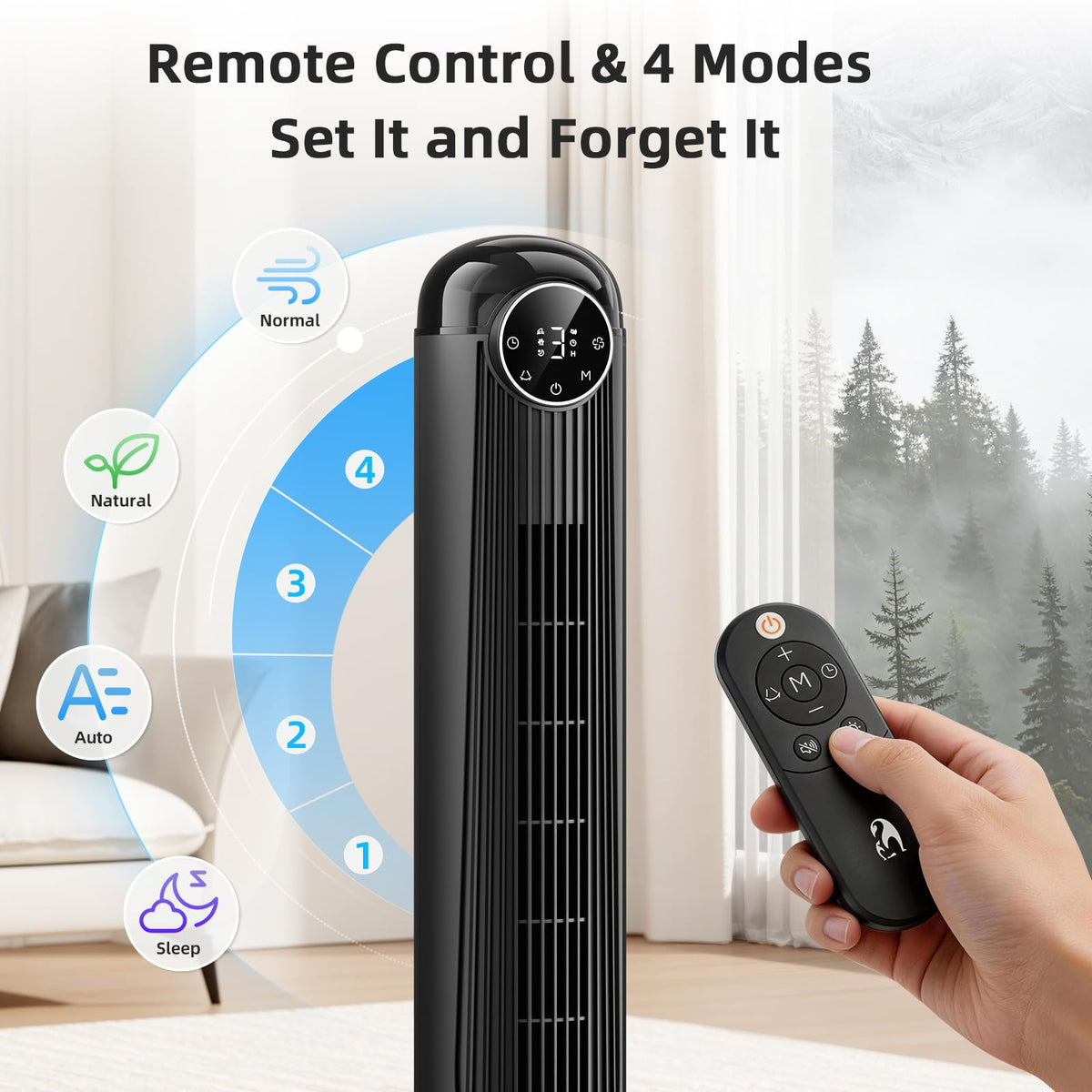 T36 Tower Fan, 36 Inch DC Brushless Motor Bladeless Oscillating Fan with Remote, 6 Speeds & 4 Modes,LED Display, 9H